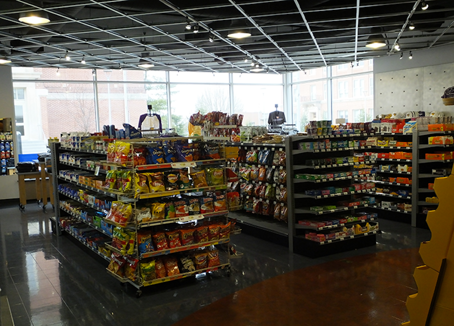 Full assortment of snack foods and beverages